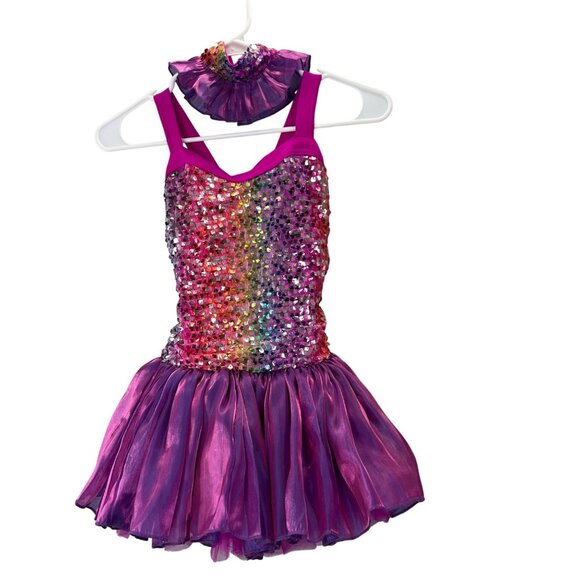Weissman Dance Costume Jazz Tap Dress MC Purple Pink Iridescent